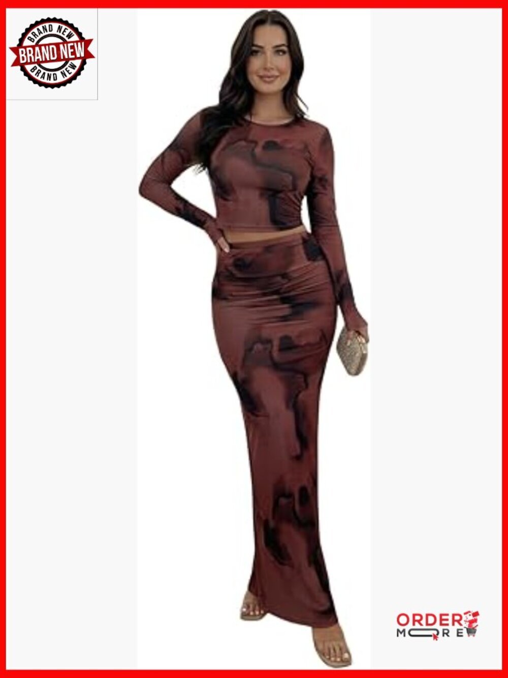 2 Piece Tie Dye Top and Ruched Maxi Skirt Set
